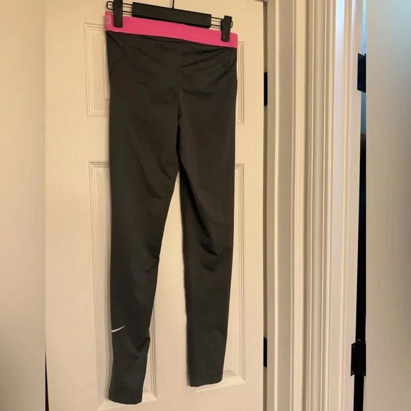 Nike Pro Womens Medium Leggings Gray Pink Waist Band - Picture 5 of 6